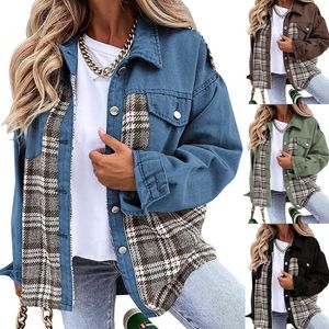 Damesjassen 2023 herfst/winter spijkerjas damesjack met lange mouwen plaid buckle casual dames top