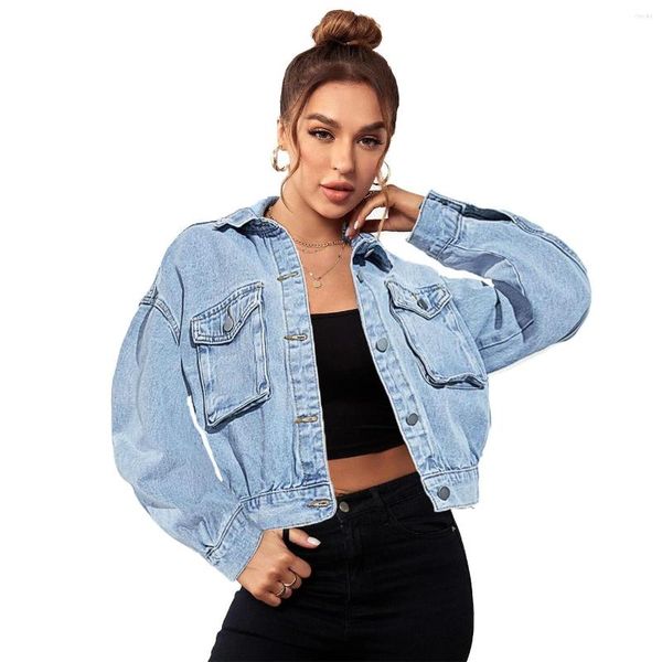 Vestes Femmes 2023 Automne Hiver Denim Veste Pour Femmes Mode À Manches Longues Court Jeans Manteau Casual Dames Vêtements XS-L