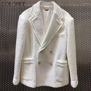 Vestes pour femmes 2023 automne hiver femmes mode coréenne blanc Tweed Blazers et Chic bouton bureau costume manteau dames vêtements d'extérieur élégants