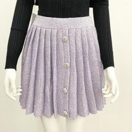 Vestes pour femmes 2023 automne femmes vêtements lilas violet perlé diamant bouton tricoté veste/jupe