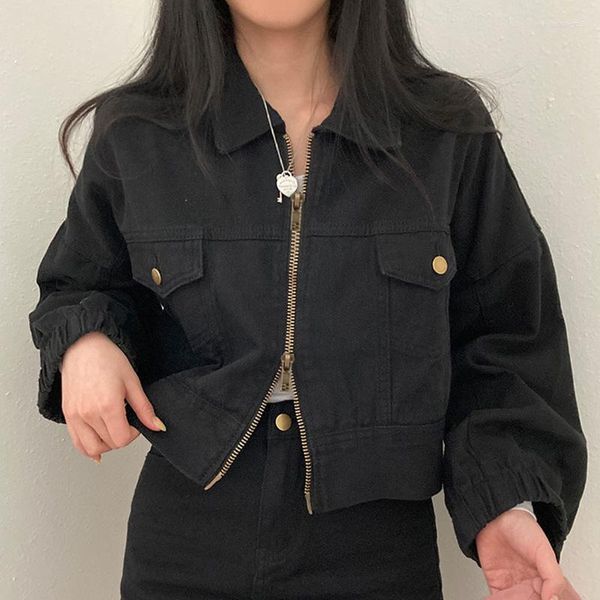 Vestes pour femmes 2023 automne femmes veste en jean recadrée noir court jean manteau mode Streetwear décontracté vêtements d'extérieur amples Harajuku Punk Y2k