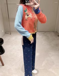 Chaquetas de mujer 2023 moda Color de contraste Delgado cárdigan de manga larga suéter de primavera temprana para mujer