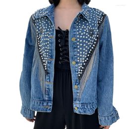 Vestes Femmes 2023 Mode Femme Court Denim Veste Coréenne Lâche Perlée Diamant Gland Lavé Jeans Top Étudiants Vêtements D'extérieur 3166