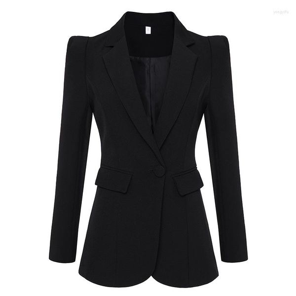 Vestes pour femmes 2023 haute qualité dames manteau mince minceur longueur moyenne haussement d'épaules un bouton blanc noir costume OL O28