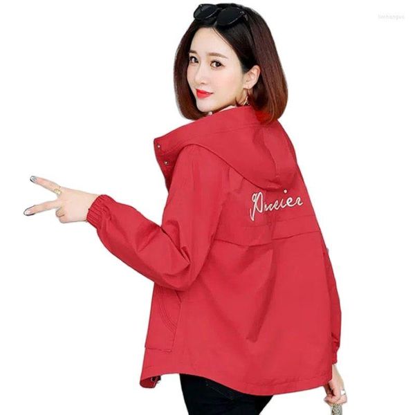 Chaquetas de mujer 2023 con capucha primavera otoño chaqueta estilo coreano abrigo de mujer tops moda rojo casual forrado corto cortavientos ropa de abrigo