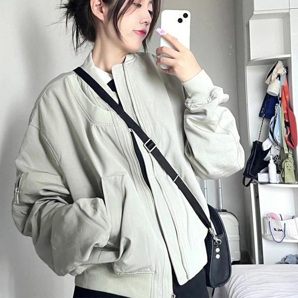 Vestes Femmes 2023 Coréen Tender Simple Style Design Streetwear Basic Femmes Solide Harajuku All-Match Col Stand Manteau d'extérieur