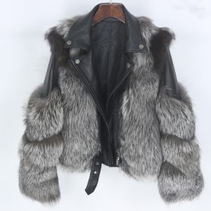 Damesjacks 2023 Lederen jas met motorfietspak gemaakt van zachte hoogwaardige en mooie bont voering