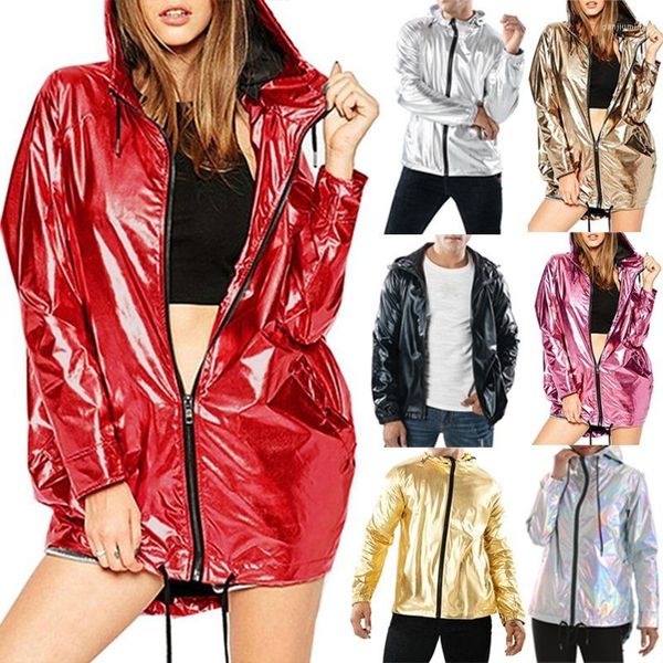 Vestes pour femmes 2023 couleur métallique Bomber Jacket vêtements d'extérieur pour femmes à capuche printemps Femme Zip Up imperméable imperméable 5 couleurs