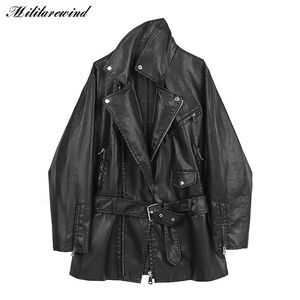 Vestes pour femmes 2023 Moto motard en cuir noir mi-long femmes BF Style Cool PU taille réglable manteau femme 230324