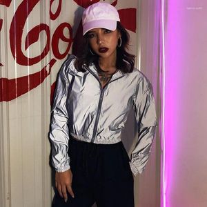 Vestes Femmes 2023 Veste réfléchissante Femmes Hip Hop Streetwear Mode Casual Manteau à capuche Fermetures à glissière Printemps Femme Manteaux