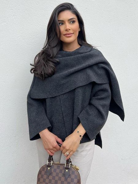 Vestes pour femmes 2023 manteaux d'écharpe pour femmes veste surdimensionnée asymétrique femme automne manteau gris court manteau long manche