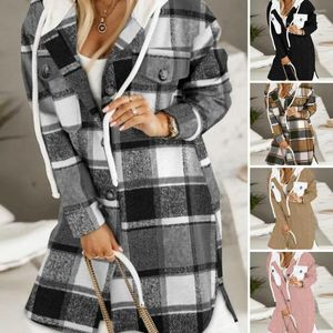 Damesjassen 2023 Single Breasted Trenchcoat Mode Lange Herfst Winter Kleding Mouw Wollen Geruite Overjas