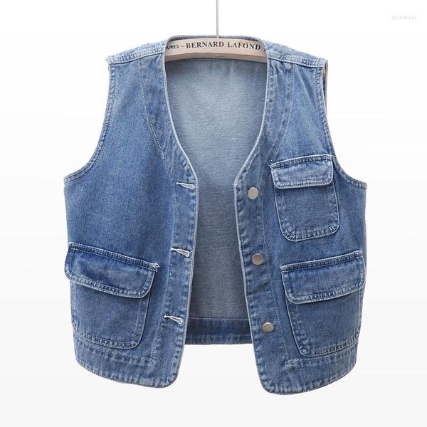 Vestes pour femmes 2023 printemps automne mode Vintage Denim gilet femmes court décontracté sans manches veste dames hauts sauvage jean gilet G2237