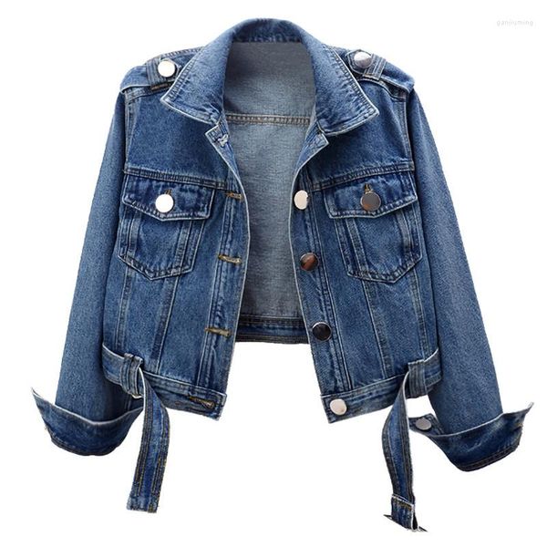 Vestes pour femmes 2023 printemps automne court Vintage à lacets Denim manteau femmes coréen lâche décontracté moto jean veste femme vêtements G2441