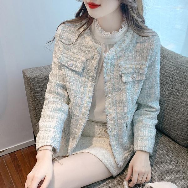 Chaquetas de mujer 2023 primavera otoño chaqueta de Tweed Vintage para mujer estilo coreano de manga larga de un solo pecho abrigo informal para mujer cárdigans elegantes