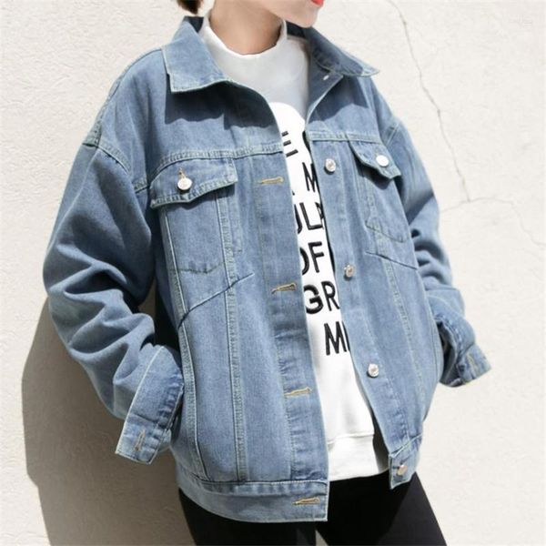 Chaquetas de mujer 2023 primavera talla grande mujer Denim BF estilo chica solapa Jeans chaqueta Casual otoño señora manga larga azul abrigos femenino 749