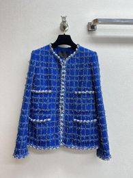 Vestes pour femmes 2023 printemps marque Designer femmes de haute qualité doublure en soie bleu Plaid Tweed A2918