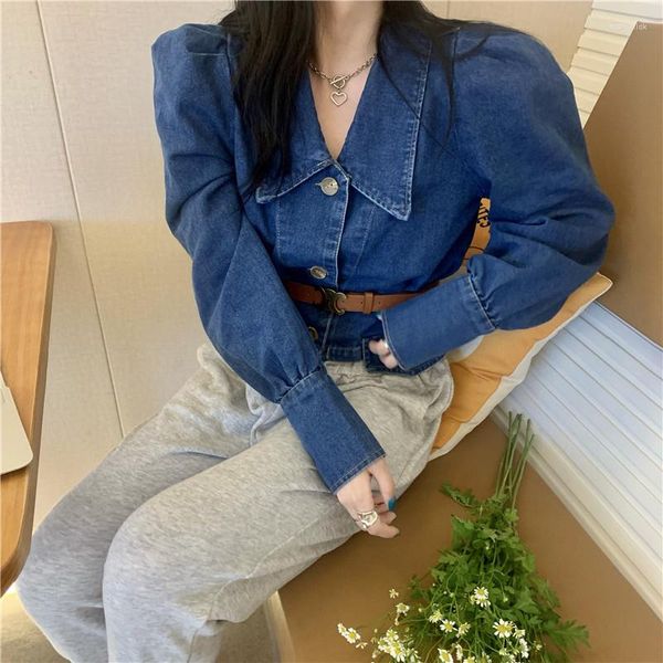 Vestes pour femmes 2023 printemps conception femmes bouffée à manches longues Denim Jeans rétro veste courte avec ceinture manteau SML