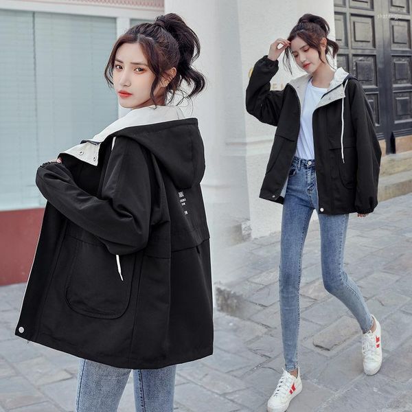 Jackets de mujeres 2023 Versión coreana de primavera Tendencia de tendencia universitaria suelta y perezosa Moda para mujeres Match All-Match encapuchado Tide Tide