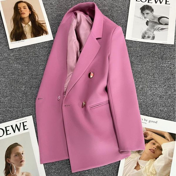 Chaquetas de mujer 2023 Primavera Mujeres Blazers Moda Doble botonadura Ropa de oficina Blazer Abrigo Vintage Damas Manga larga Bolsillos Mujer