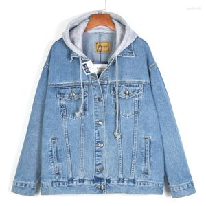 Vestes pour femmes 2023 printemps femmes Vintage lavé bleu jean veste automne Harajuku lâche décontracté amovible à capuche à manches longues Denim