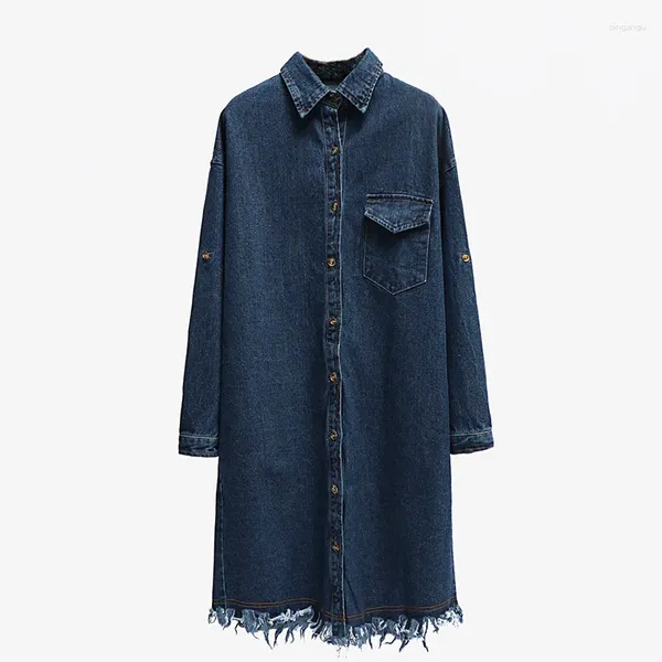 Jackets para mujeres 2023 Estilo Jeans Jeans Jeans Long Spring Autumn Tassel Denim Capa suelta Basquel Batina suelta Plus Tamaño