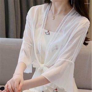 Damesjassen 2023 Zomer Elegante dames sjaalcapes Lady Lace wraps vlinderdas wrap bolero accessoires tops zonbescherming jas fee wz2160