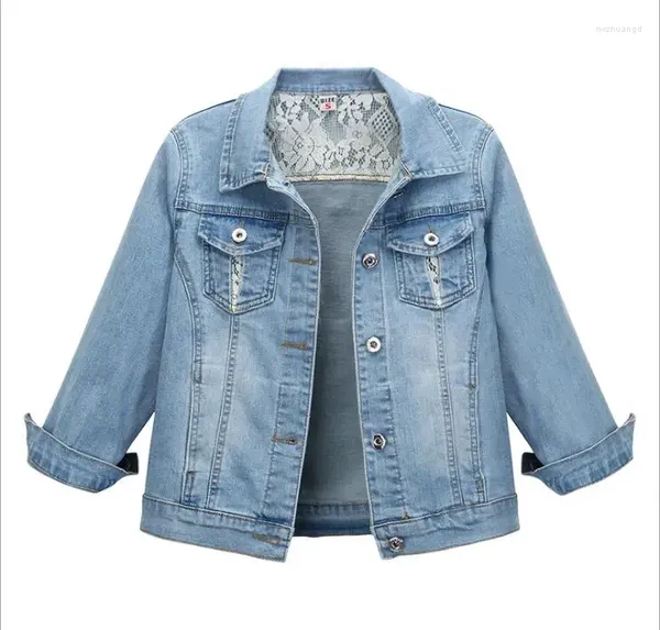 Chaquetas de mujer 2023 Chaqueta corta delgada de verano Retro Color claro Denim Siete Manga Mujer