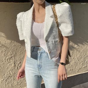 Damesjassen 2023 Zomer kleine geur vrouwelijke mode dunne tweed jas vintage dames puff mouw elegante kantoor dame outmarden top