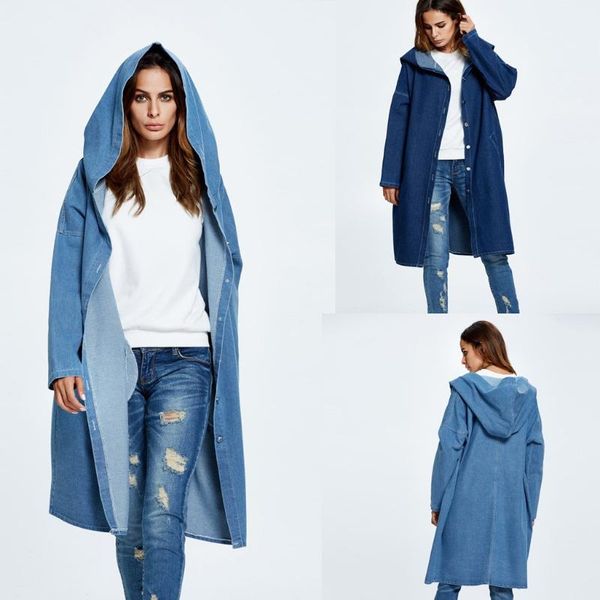 Femmes vestes 2023 chaud hiver longues femmes printemps automne à capuche manteau jean Denim basique dames coupe-vent femme grande grande taille