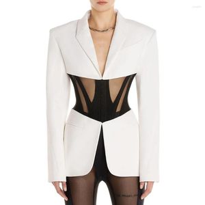 Vestes pour femmes 2023 porter noir blanc Sexy maille épissure Corset détails costume haute qualité Blazer veste