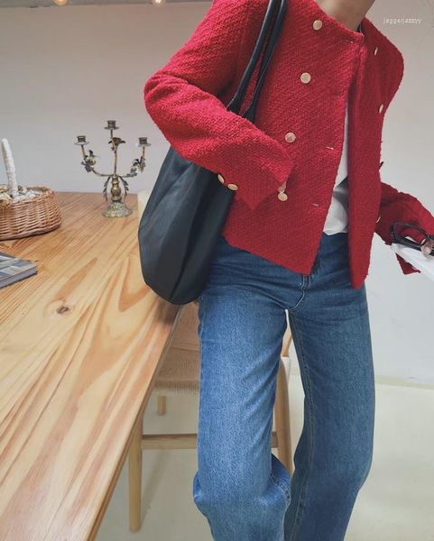 Vestes pour femmes 2023 hiver pour femmes Trench rouge manteaux laine Tweed courts Blazers imperméable mode coréenne Y2k pardessus Parkas