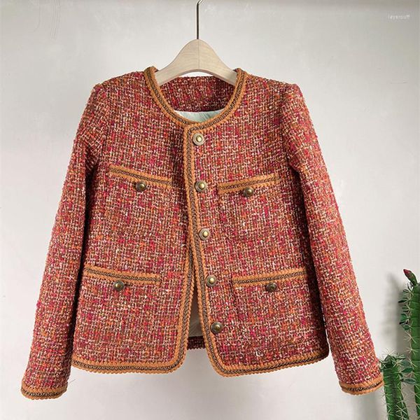 Chaquetas de mujer, chaqueta gruesa de Tweed Vintage de invierno 2023, abrigo con botones para mujer de oficina, suéter corto elegante de lujo