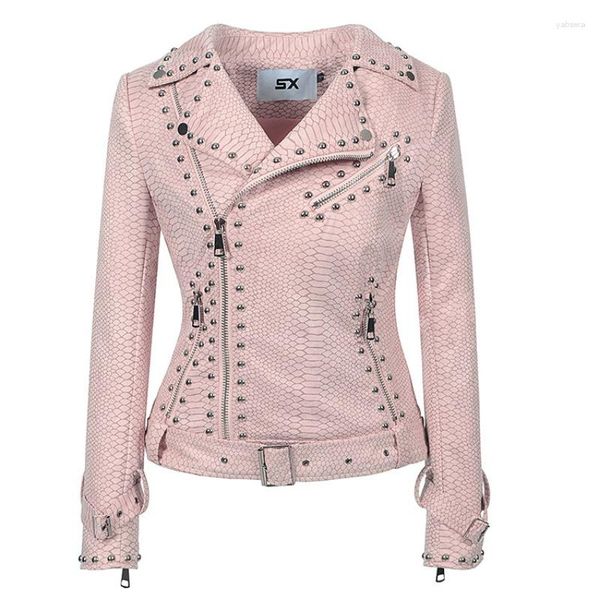 Vestes Femmes 2023 Femmes Explosive Revers Zippered Cuir Costume Beau Punk Stud Deerskin Velours Veste Moto Pardessus