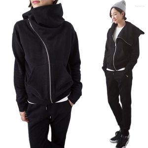 Chaquetas de mujer 2023, abrigo con capucha para mujer, chaqueta informal asimétrica con cremallera, ropa de calle alta, abrigo negro sólido de manga larga para Otoño e Invierno