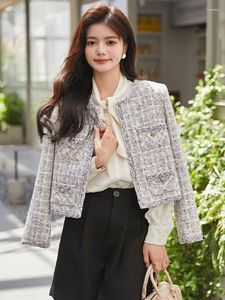 Vrouwen Jassen 2023 Vrouwen Kleine Geur Tweed Jas Vintage Temperament Mode Elegante Lange Mouw Wollen Bovenkleding Vrouwelijke Kleding