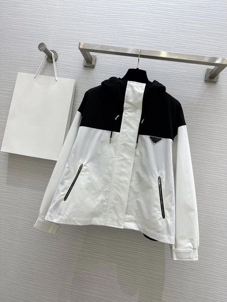 Vestes pour femmes 202323 Début de l'automne Manteau à capuche noir et blanc élégant avec blanc classique 10.18