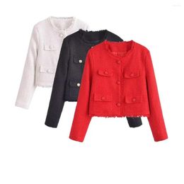 Damesjacks 2024 Autumn Fashion veelzijdige Tri Color Coarse Jacket Coat 57083817