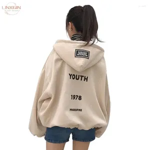 Vestes féminines 2024 automne coréen harajuku coa zipper Hooded en vrac lettres veste femme mignon japonais kawaii manteau pour femmes