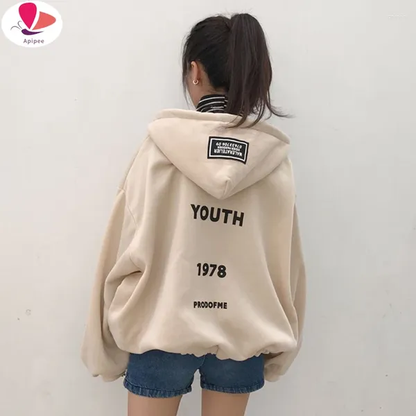 Vestes Femmes 2024 Automne Coréen Harajuku Coa Zipper À Capuche Lâche Lettres Veste Femme Mignon Japonais Kawaii Manteau Pour Femmes