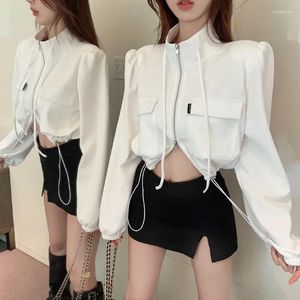 Vestes pour femmes 2024 Ropa Mujer Mode Zipper Casual Blanc Coréen Streetwear Femmes Stand Col À Manches Longues Y2k Crop Tops