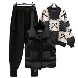 Damesjassen 2024 lente en herfst set katoenen jas vest gebreide trui werkbroek streetwear casual driedelig 231127