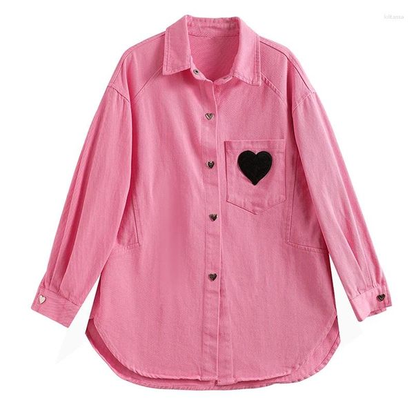 Chaquetas de mujer 2024 Primavera Otoño Diseño Sentido Etiqueta de moda Pink Denim Coat Algodón Casual Adelgazante Chaqueta corta Tops de manga larga