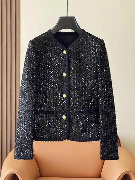 Vestes féminines 2024 Spring Autumn Korean Style Fashion Fashion High Quality Sequins Tweed Coat C876