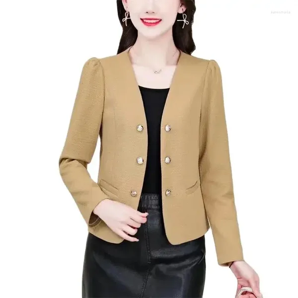 Chaquetas de mujer 2024 primavera otoño abrigo coreano corto moda pequeño traje cuello en V chaqueta de doble botonadura cárdigan Top adelgazante femenino