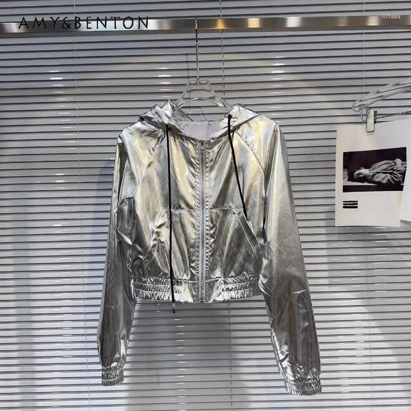 Jackets para mujeres 2024 Fashion de primavera Manga larga Silver Girl Sunned Sunsid Sun Chop Caíz Caño Cordera Cabarda