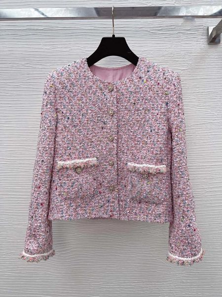 Jackets para mujeres 2024 Spring/Summer Pink Pearl Flower Botón Lana de lana gruesa Agrupación de manga larga Sweaters de moda