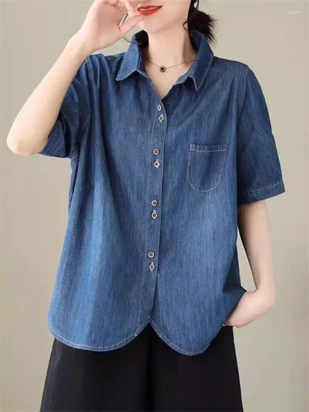 Vestes féminines 2024 Summer Denim Shirt Shirt Coreen Loose Loose Fin Versatile Cardigan Top Jeans Coat K826