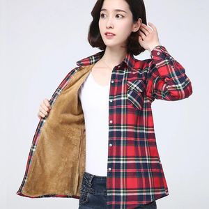 Vrouwen Jassen 2024 Winter Fleece Warme Plaid Shirt Stijl Bovenkleding Jas Vrouwelijke Fluwelen Thicke Gecontroleerde Jas Tops Vrouw Kleding