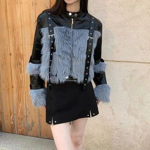 Vestes Femmes 2024 Femmes Vintage Bleu Peluche Patchwork Veste Manteau Harajuku Mode Coréenne À Manches Longues Streetwear Tops Vêtements